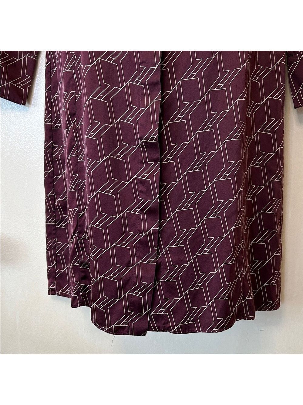 rag & bone Silk Burgundy Long Sleeve Dress with Geometric Pattern size 4 - Picture 4 of 14